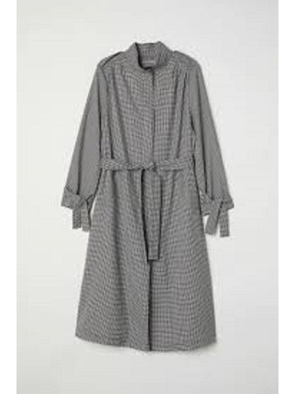 H&M Houndstooth Trench Coat Women's size 10 Black Beige Midi Length Belt Tie NEW